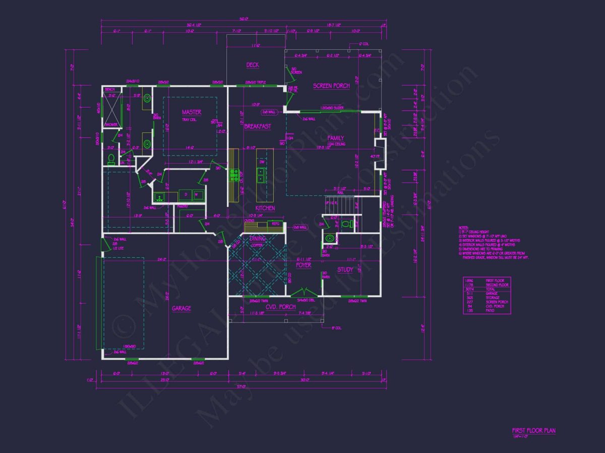 Craftsman house Floor Plan - 4 Bed, 3 Bath CAD Designs Blueprint