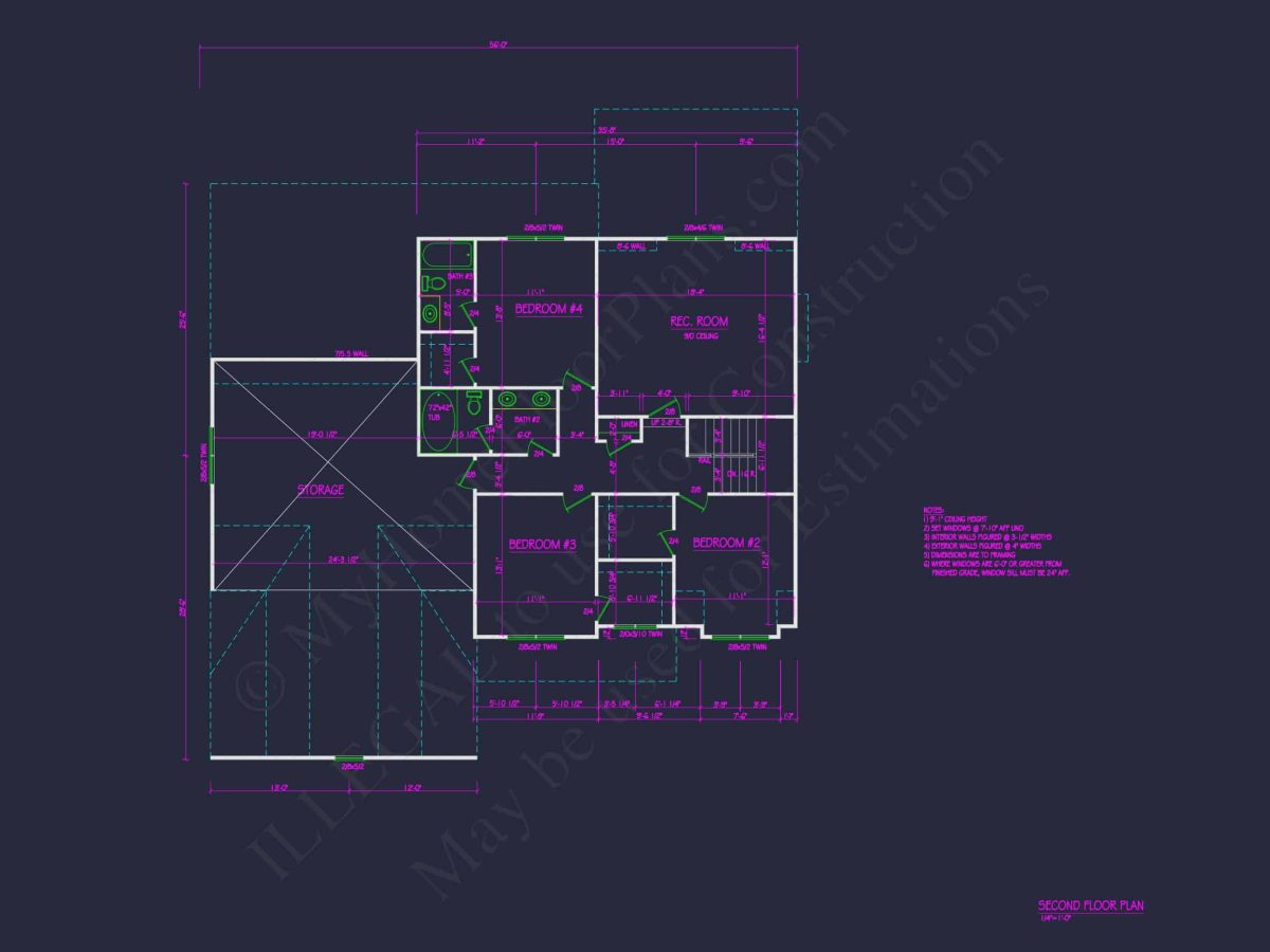 Craftsman house Floor Plan - 4 Bed, 3 Bath CAD Designs Blueprint