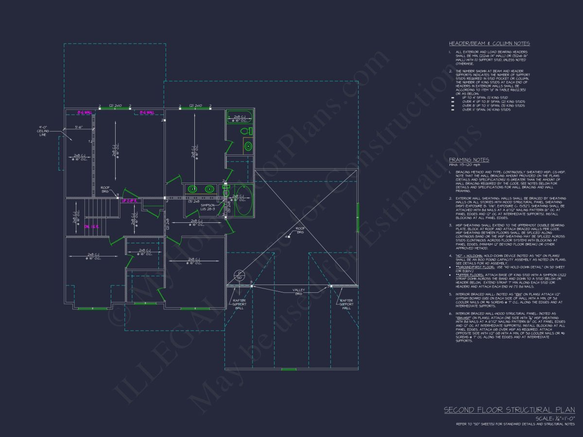 Craftsman house Floor Plan - 4 Bed, 3 Bath CAD Designs Blueprint