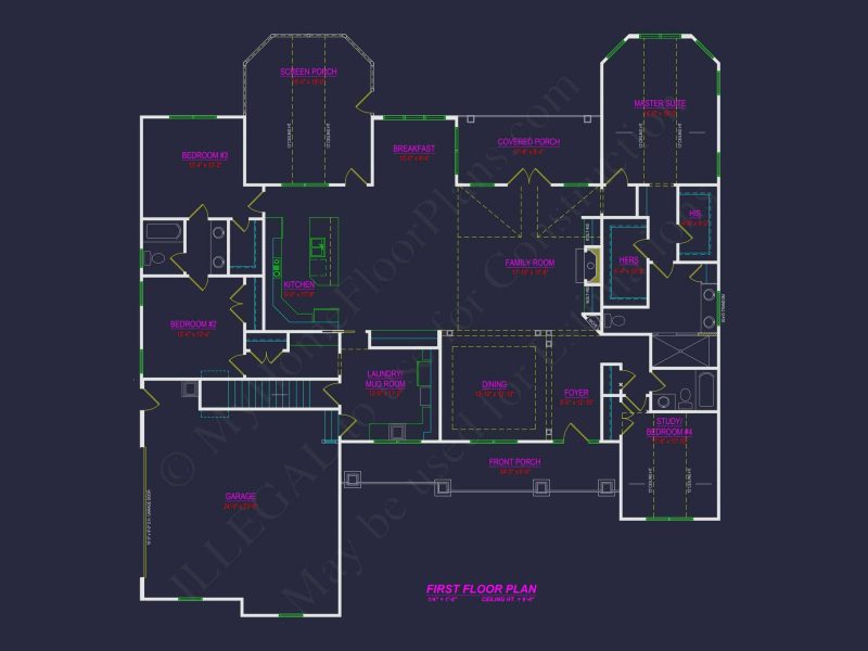 Craftsman house Floor Plan: 4 Beds, 3, 053 Sq Ft CAD Designs