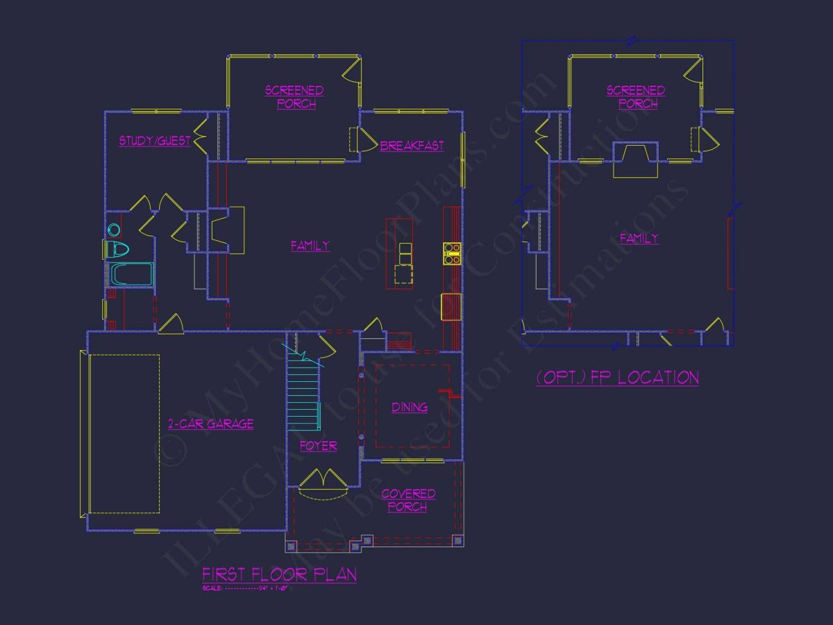 Craftsman house Floor Plan: Blueprint & CAD for Designers
