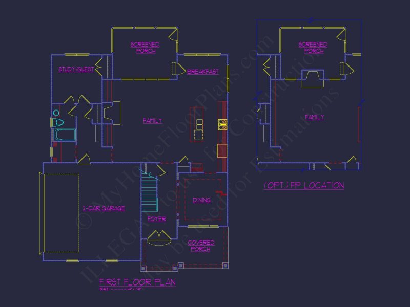 Craftsman house Floor Plan: Blueprint & CAD for Designers