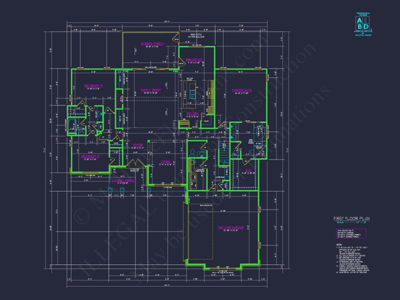Craftsman house Floor Plan: CAD Blueprint with Elegant Designs