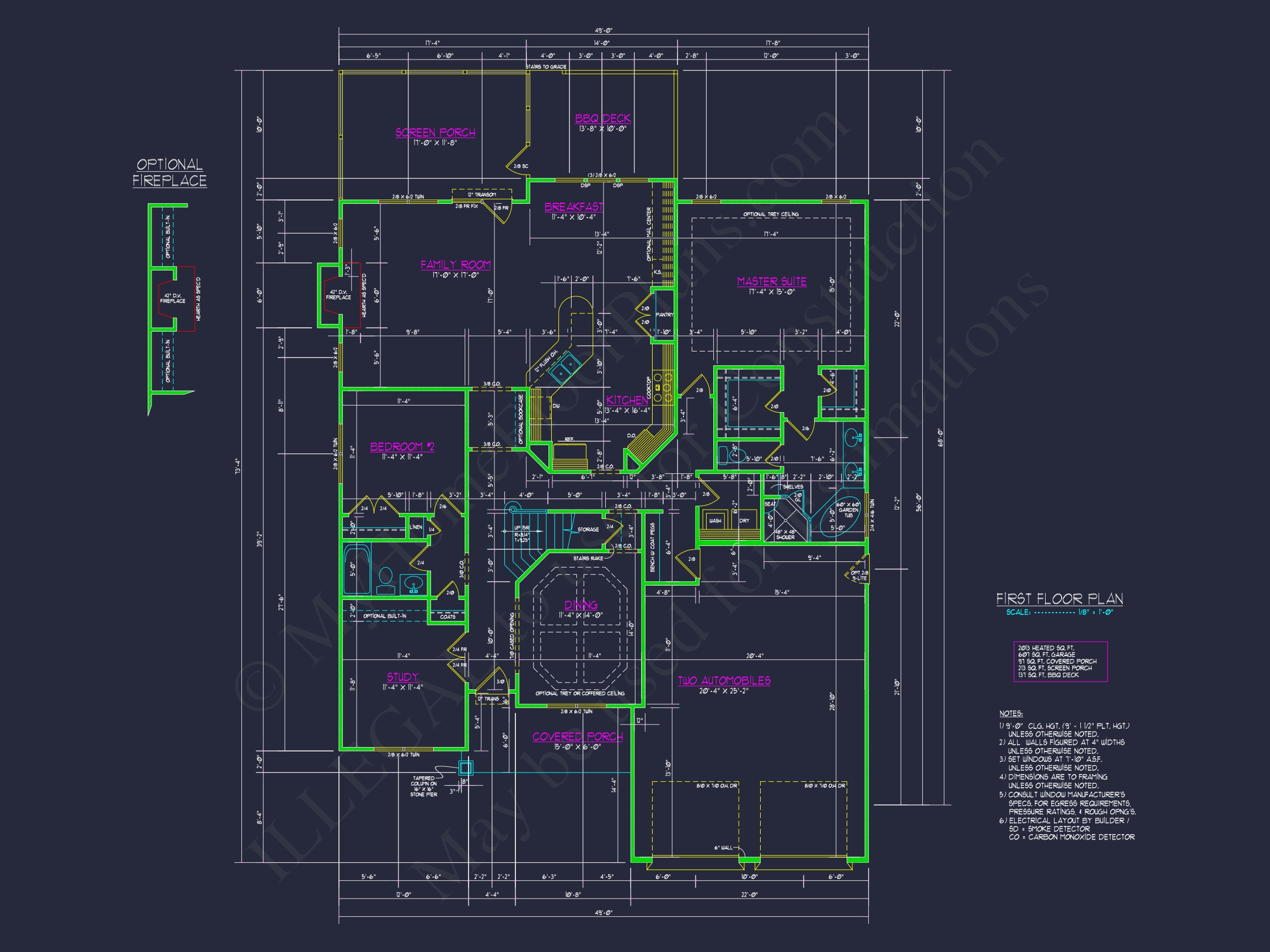 Craftsman Home Floor Plan with 1.5 Stories and CAD Designs