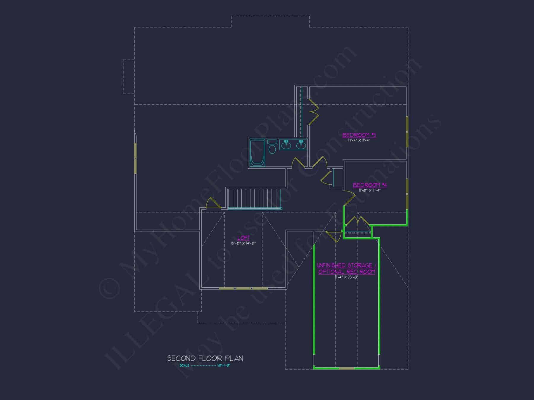 Craftsman house Floor Plan with 1.5 Stories and CAD Designs