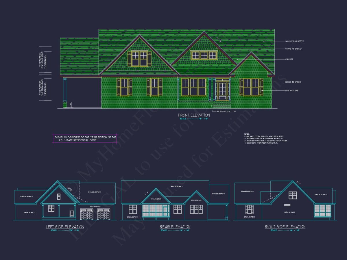 Craftsman house Floor Plan with 1.5 Story CAD Designs