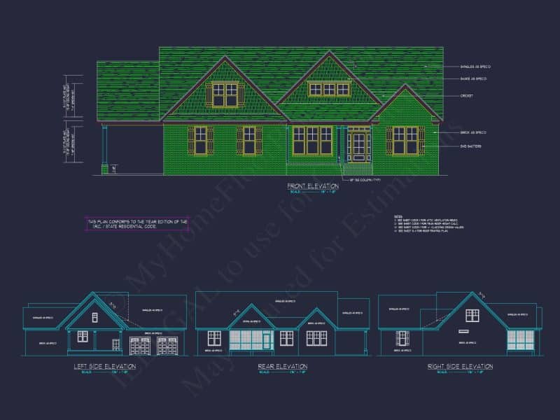 Craftsman house Floor Plan with 1.5 Story CAD Designs