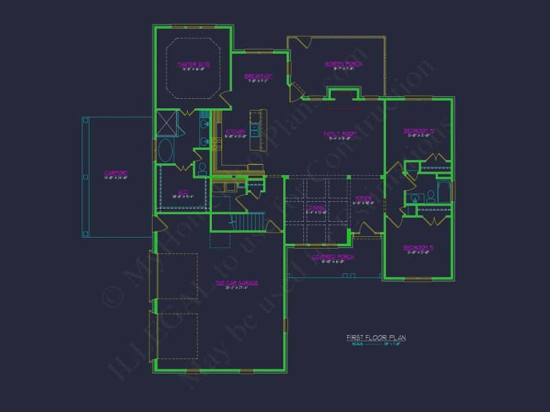 Craftsman house Floor Plan with 1.5 Story CAD Designs