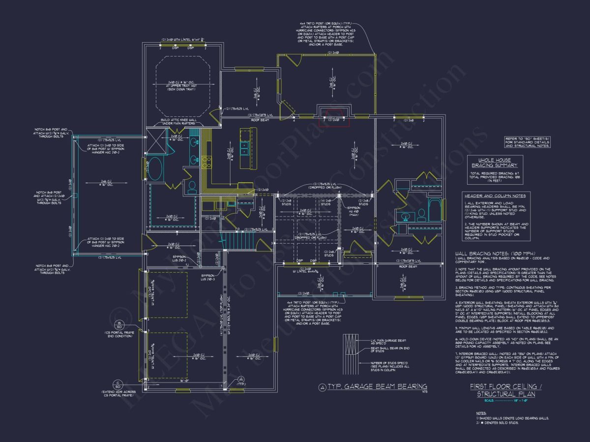 Craftsman house Floor Plan with 1.5 Story CAD Designs