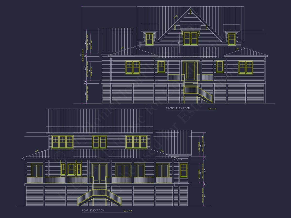 Craftsman house Floor Plan with 2-Story Designs and CAD Blueprint