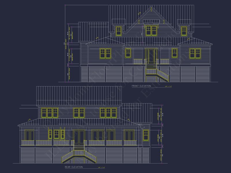 Craftsman house Floor Plan with 2-Story Designs and CAD Blueprint