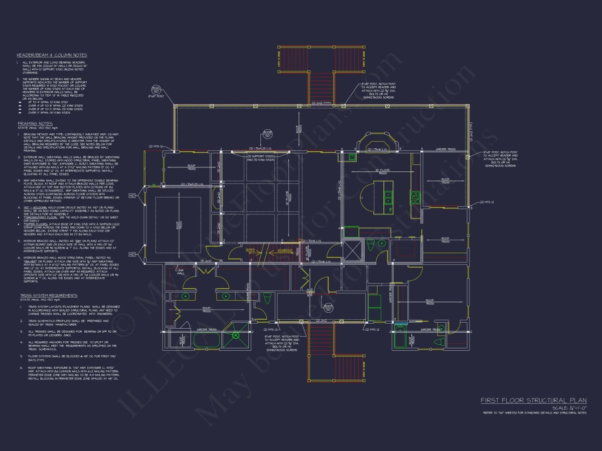 Craftsman house Floor Plan with 2-Story Designs and CAD Blueprint