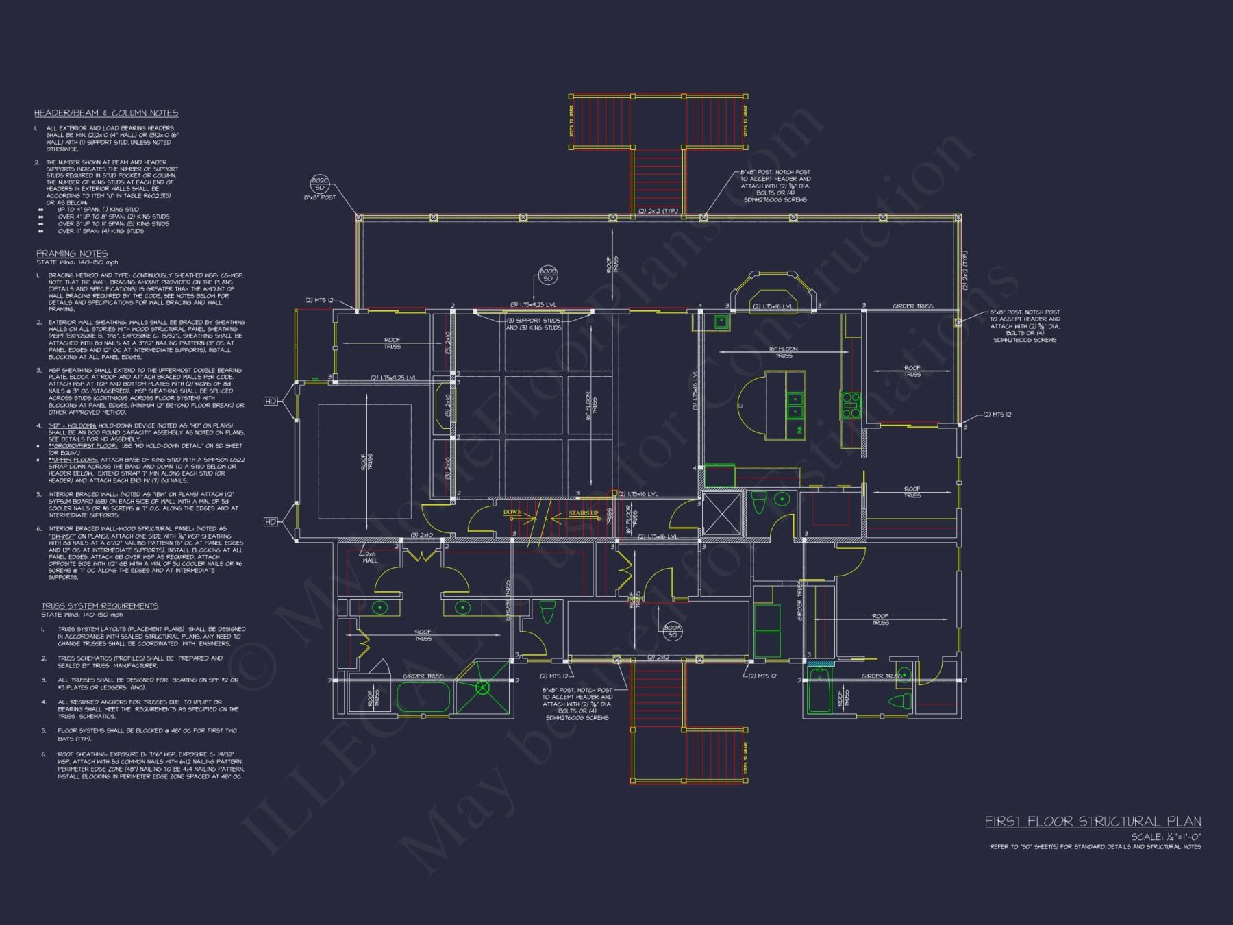 Craftsman house Floor Plan with 2-Story Designs and CAD Blueprint