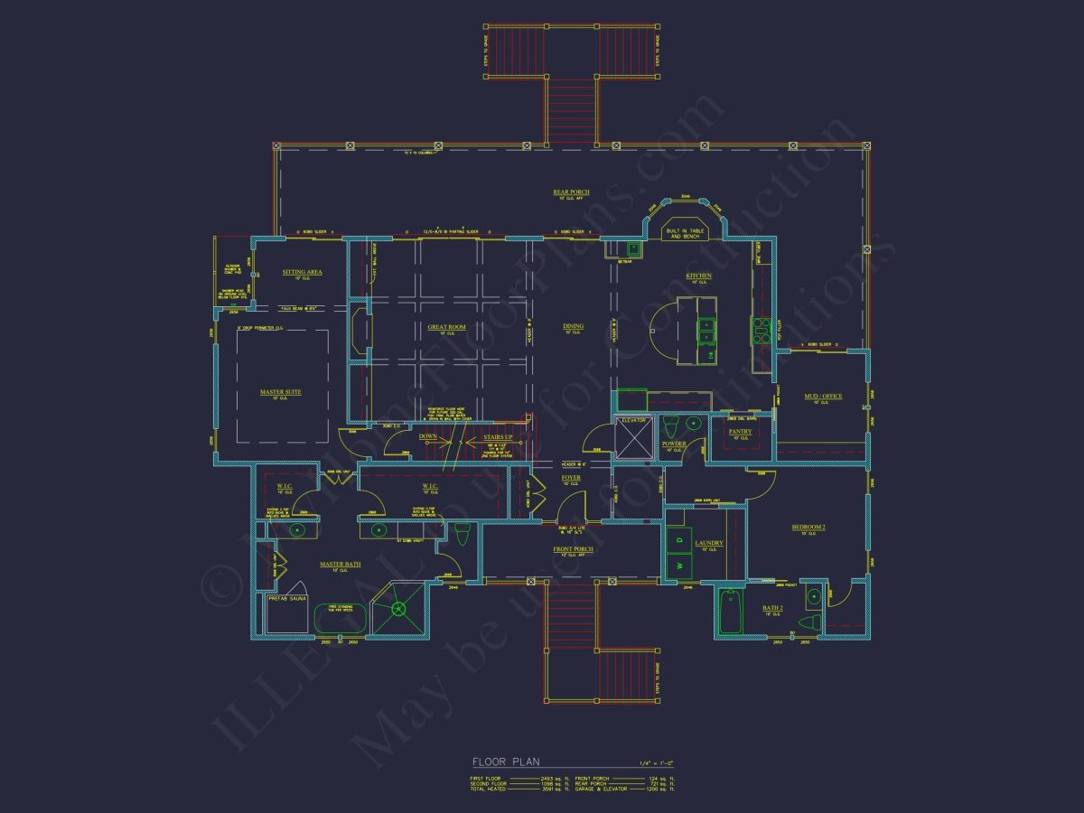 Craftsman house Floor Plan with 2-Story Designs and CAD Blueprint