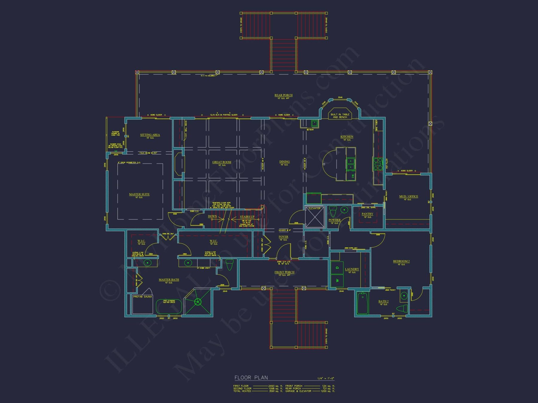 Craftsman house Floor Plan with 2-Story Designs and CAD Blueprint