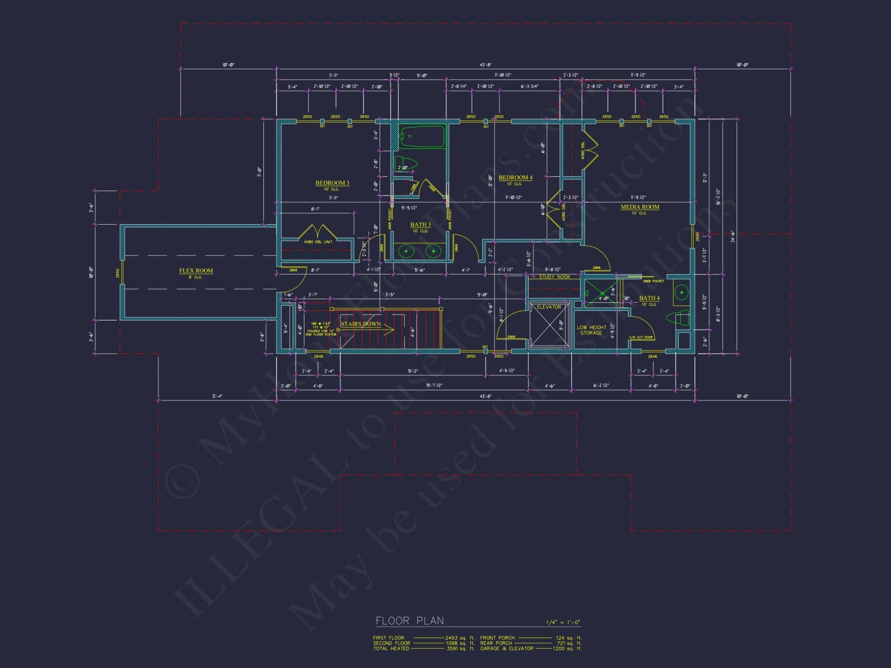Craftsman house Floor Plan with 2-Story Designs and CAD Blueprint