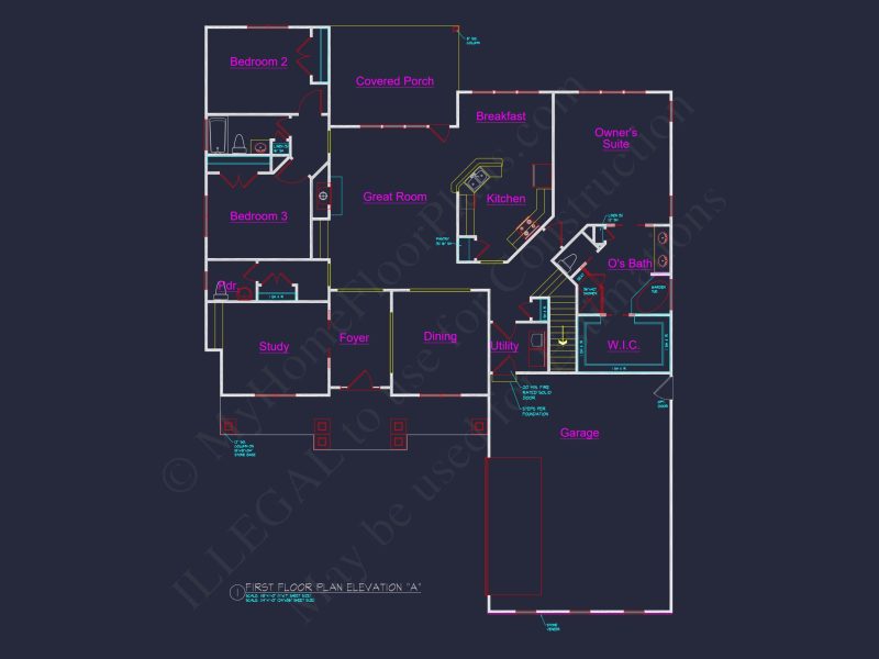 Craftsman house Floor Plan with 4 Bedrooms and 2-Car Garage