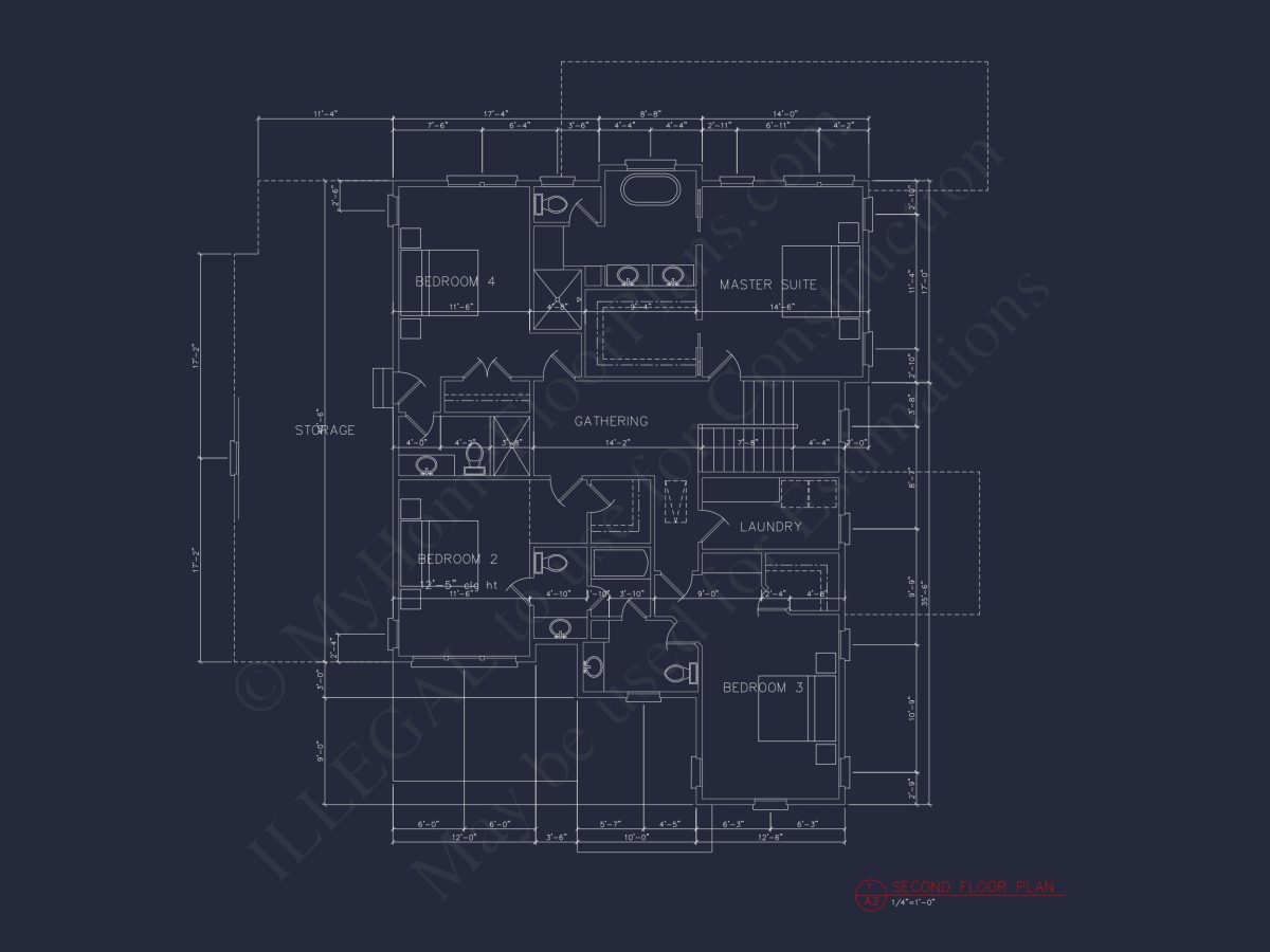Craftsman house Floor Plan with 4 Bedrooms and 3 Garage Bays