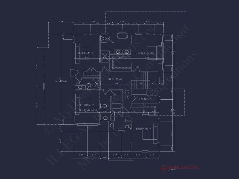 Craftsman house Floor Plan with 4 Bedrooms and 3 Garage Bays