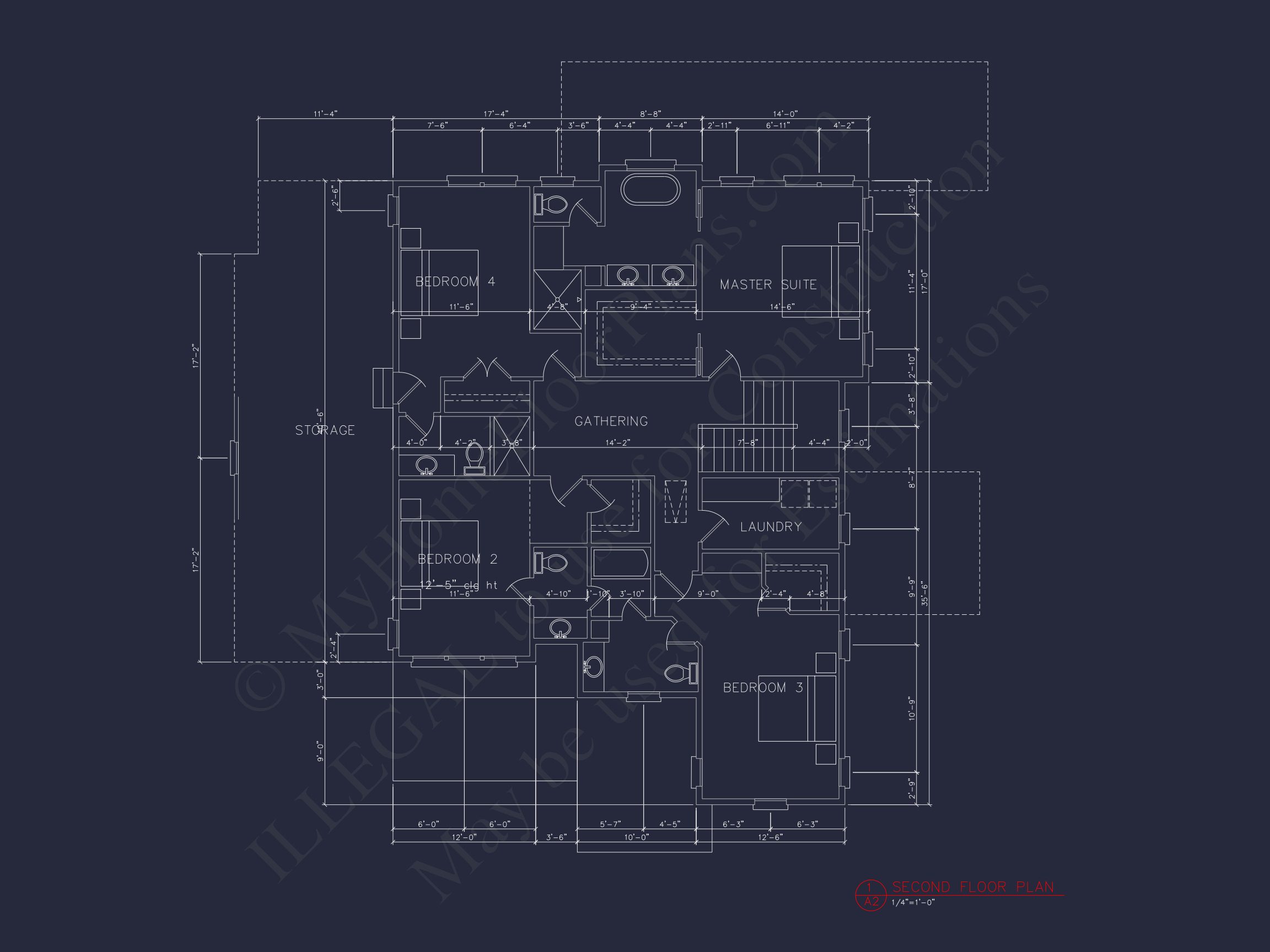 Craftsman house Floor Plan with 4 Bedrooms and 3 Garage Bays