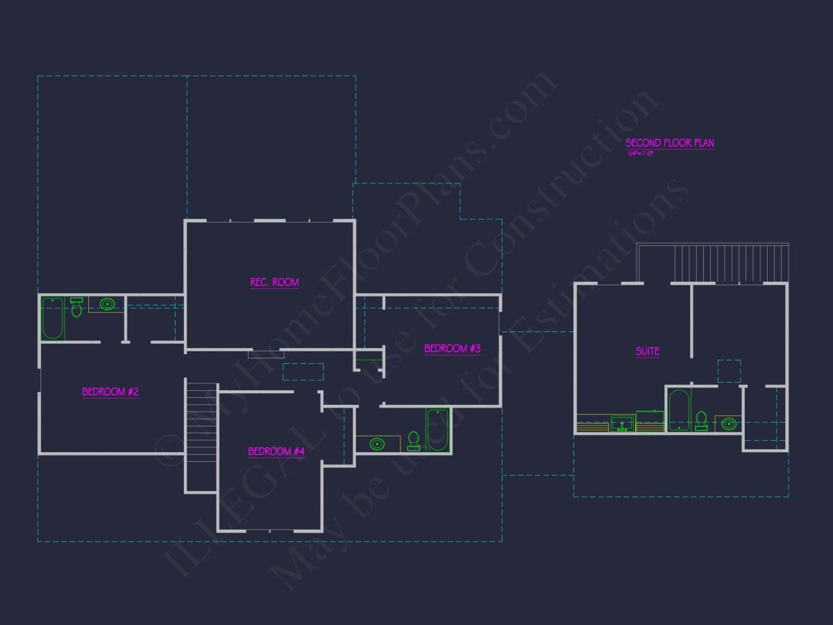 Craftsman house Floor Plan with 4 Beds, CAD Designs & Blueprint