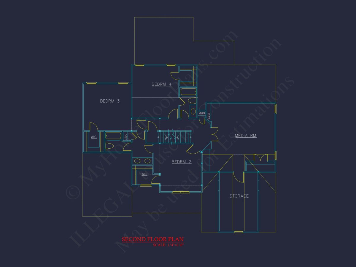 Craftsman house Floor Plan with 5 Bedrooms and 2-Car Garage