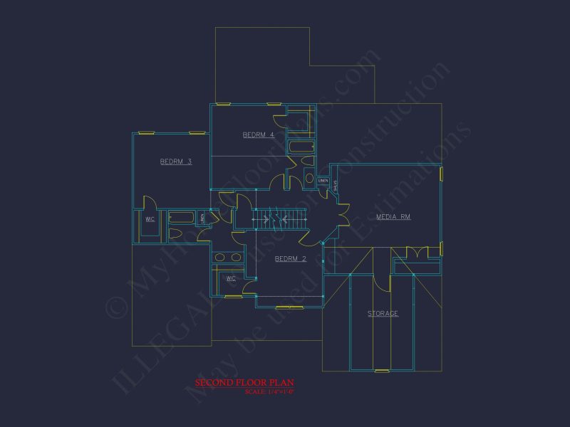 Craftsman house Floor Plan with 5 Bedrooms and 2-Car Garage