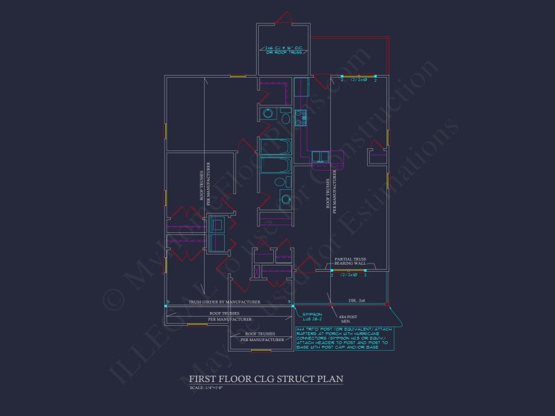 Craftsman house Floor Plan with CAD Design for 5 Bedrooms