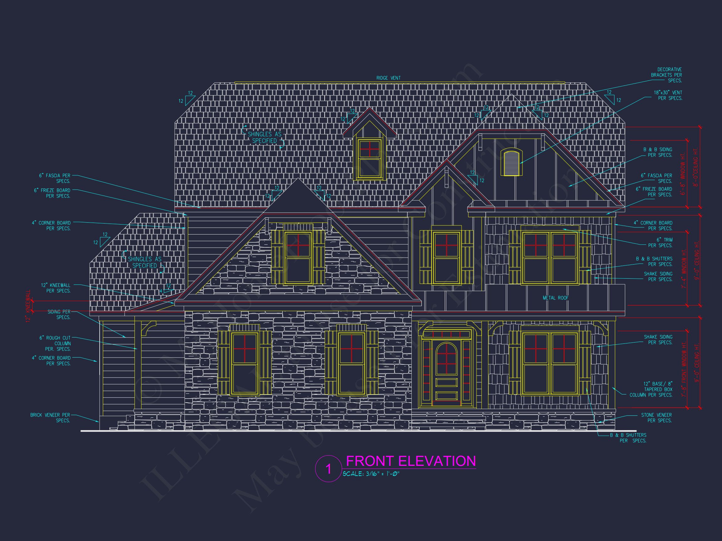 Craftsman house Floor Plan with CAD Designs and Blueprint