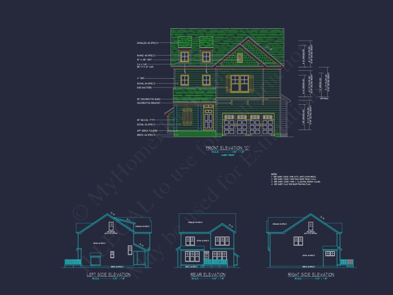 Craftsman house Floor Plan with CAD Designs and Blueprint