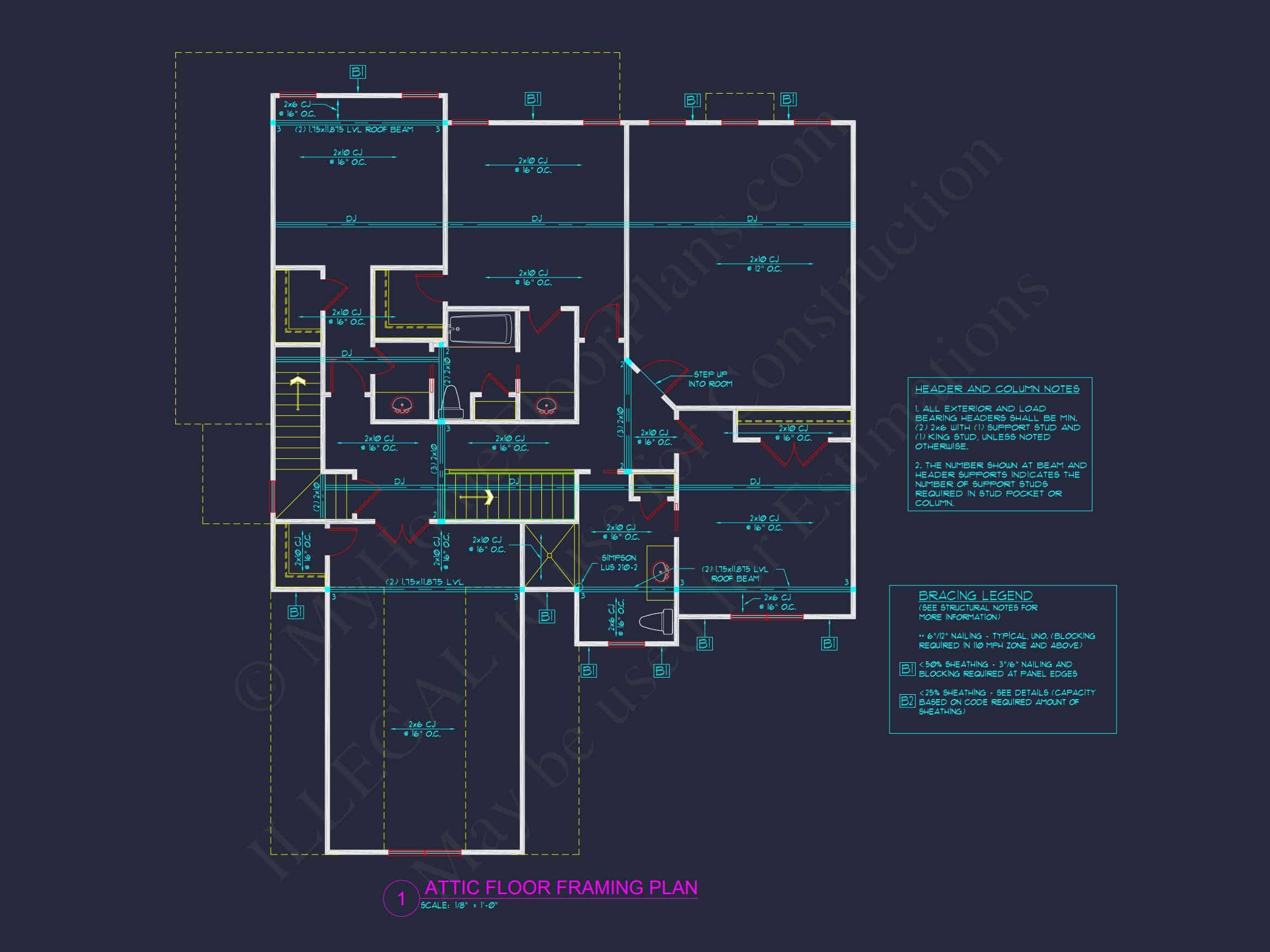 Craftsman house Floor Plan with CAD Designs and Blueprint