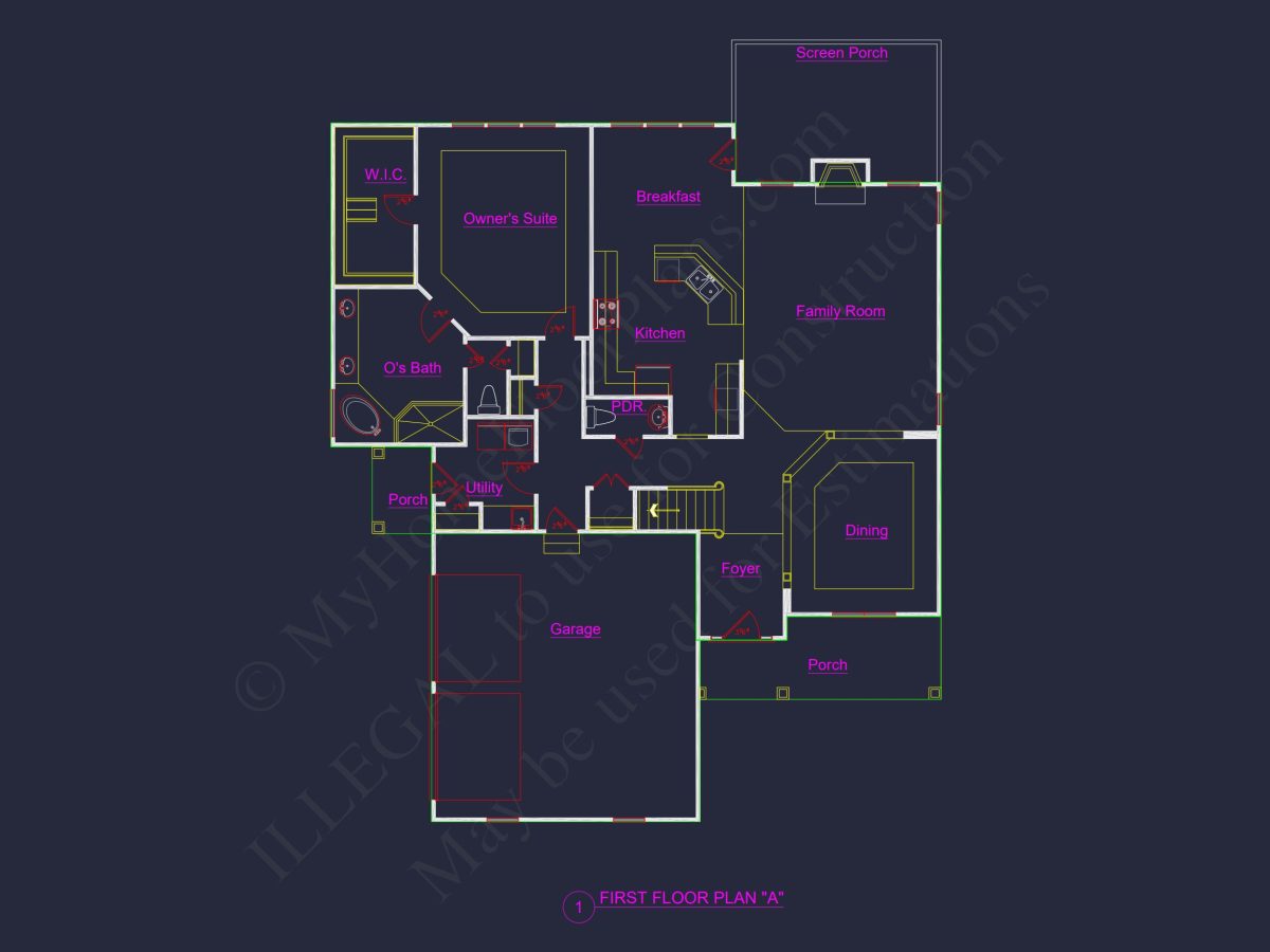 Craftsman house Floor Plan with CAD Designs and Blueprint