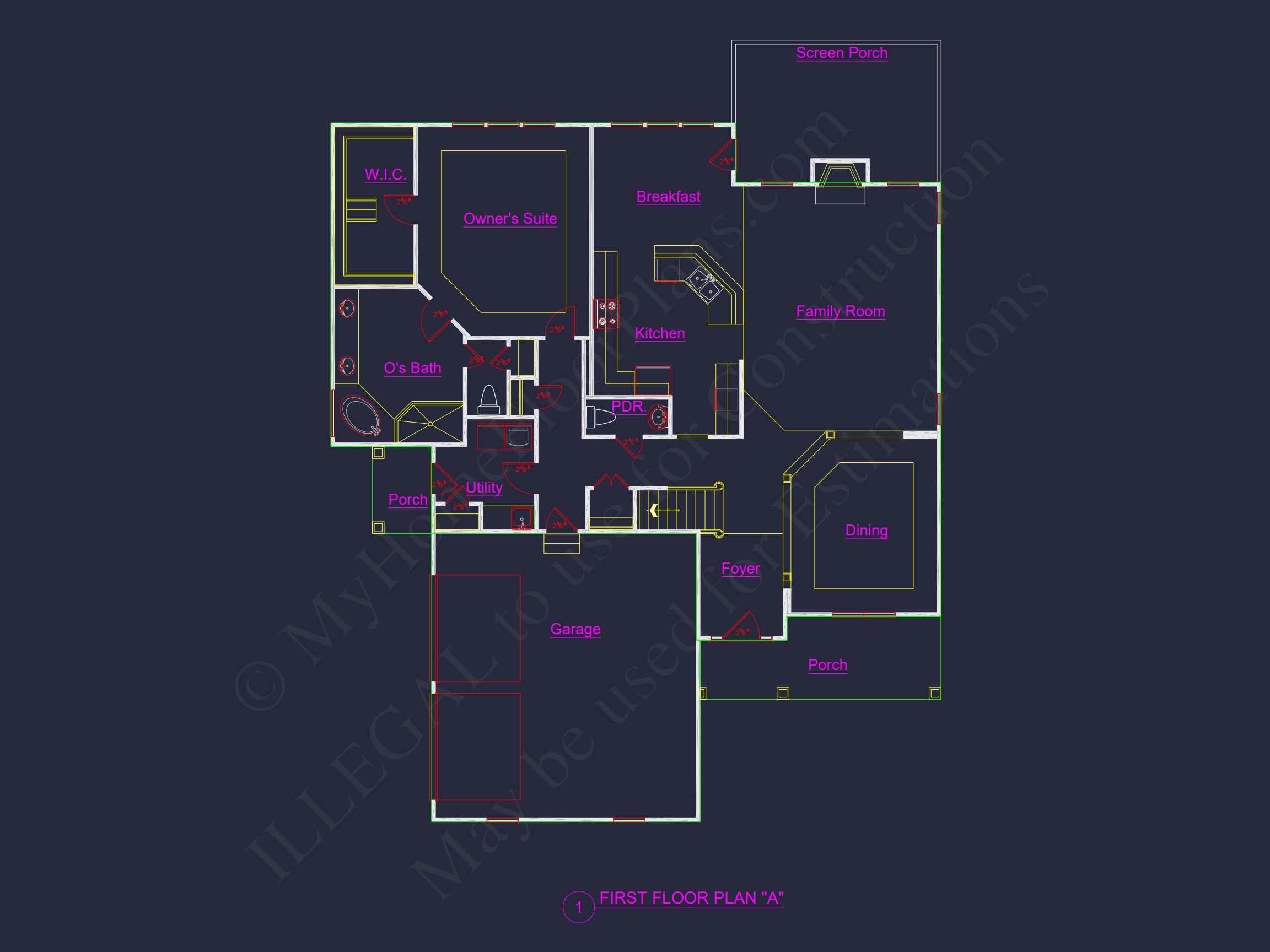 Craftsman house Floor Plan with CAD Designs and Blueprint