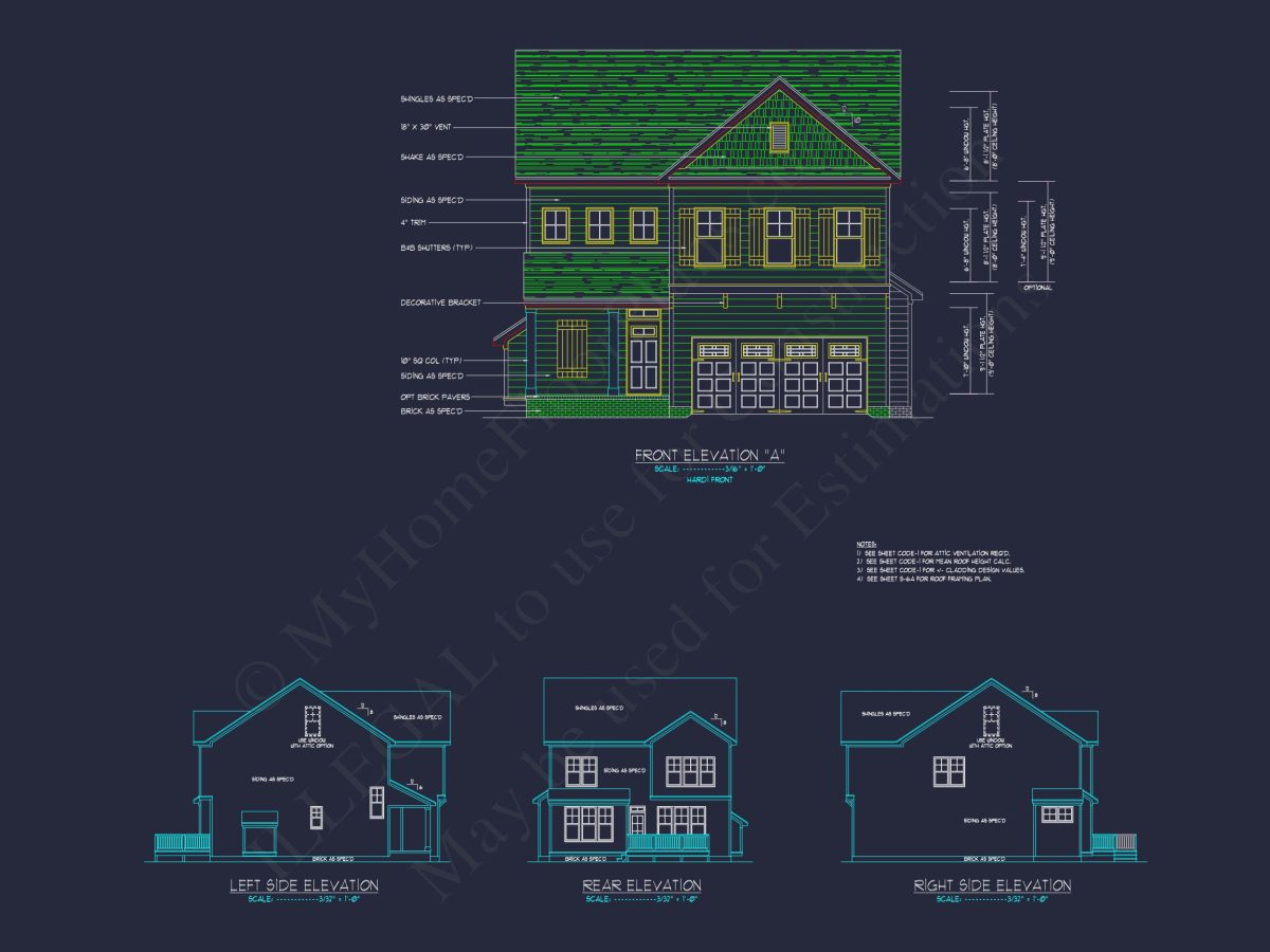 Craftsman house Floor Plan with CAD Designs and Blueprint