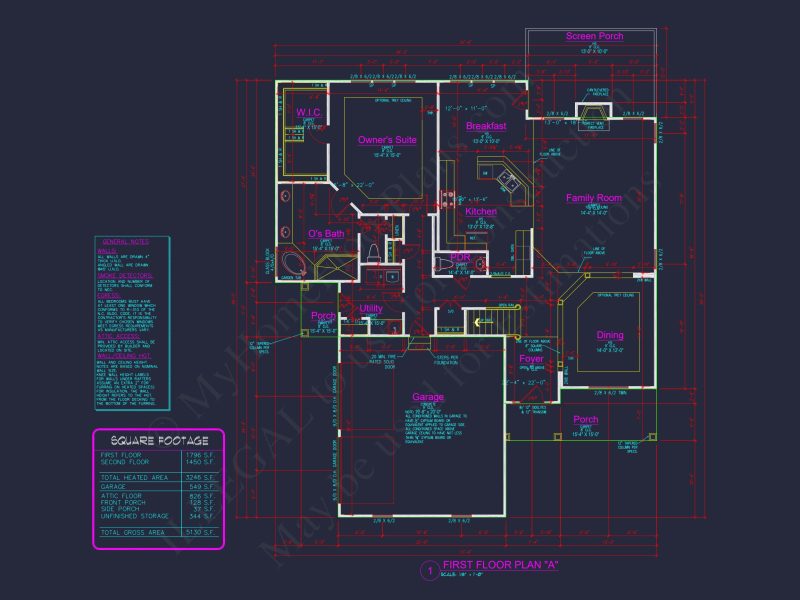Craftsman house Floor Plan with CAD Designs and Blueprint