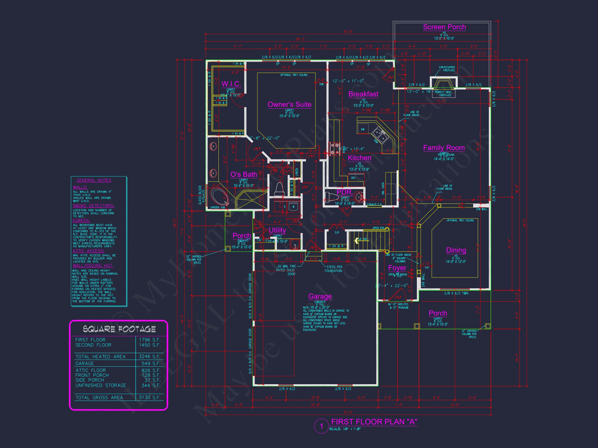 Craftsman house Floor Plan with CAD Designs and Blueprint