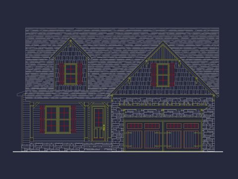 Craftsman house Floor Plan with Detailed CAD Designs & Blueprint