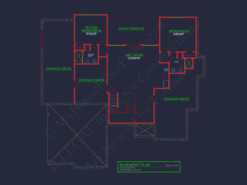 Craftsman house Floor Plan with Open Design & CAD Blueprint