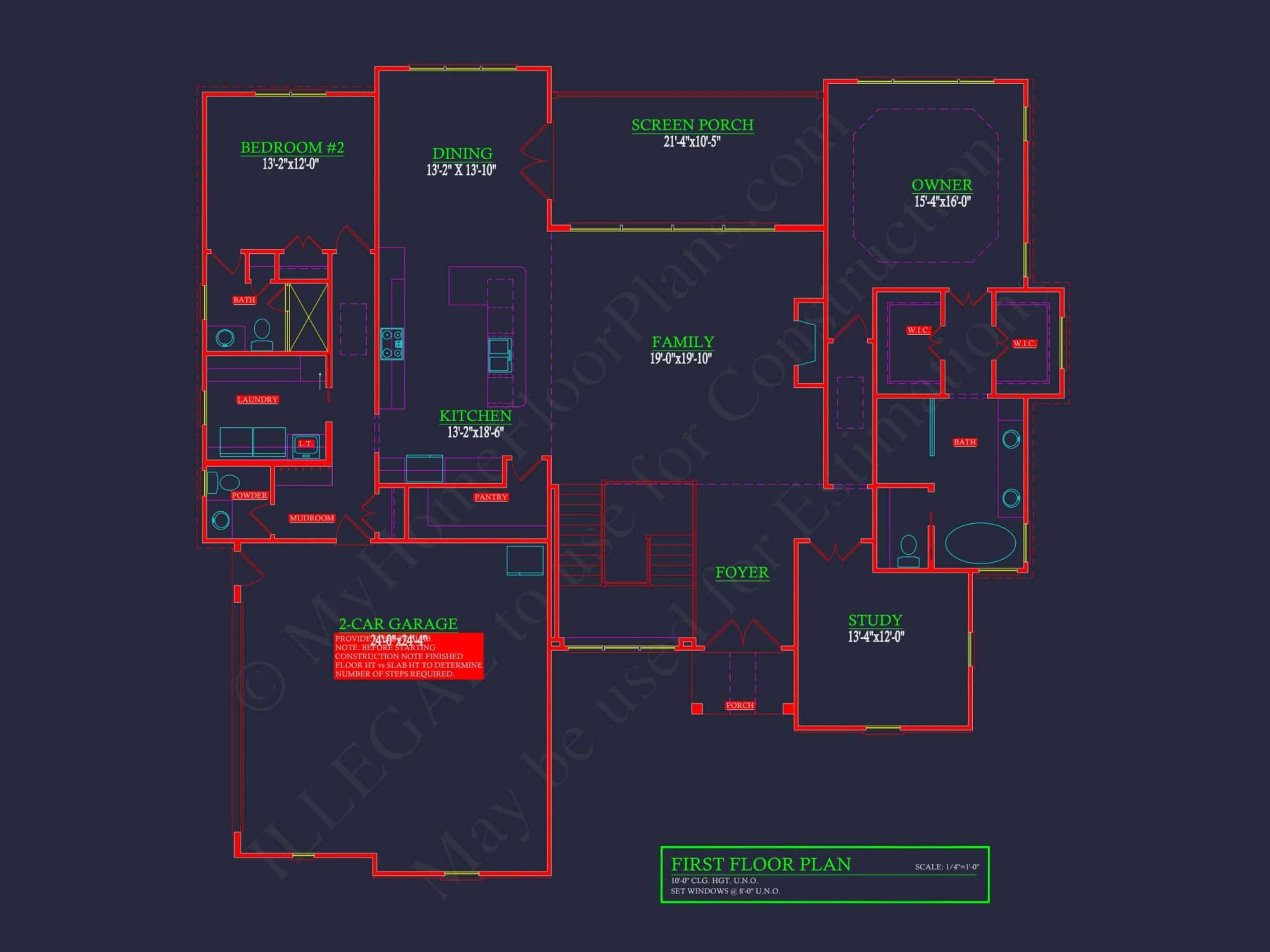 Craftsman house Floor Plan with Open Design & CAD Blueprint