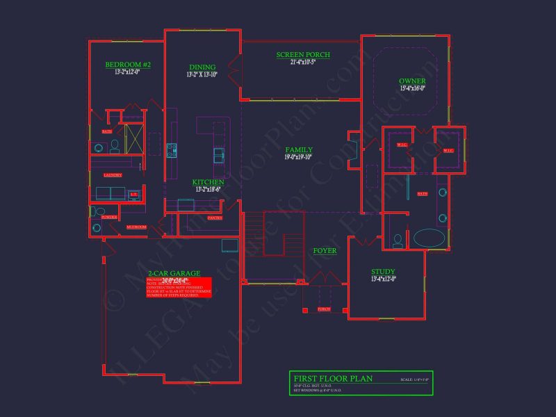 Craftsman house Floor Plan with Open Design & CAD Blueprint