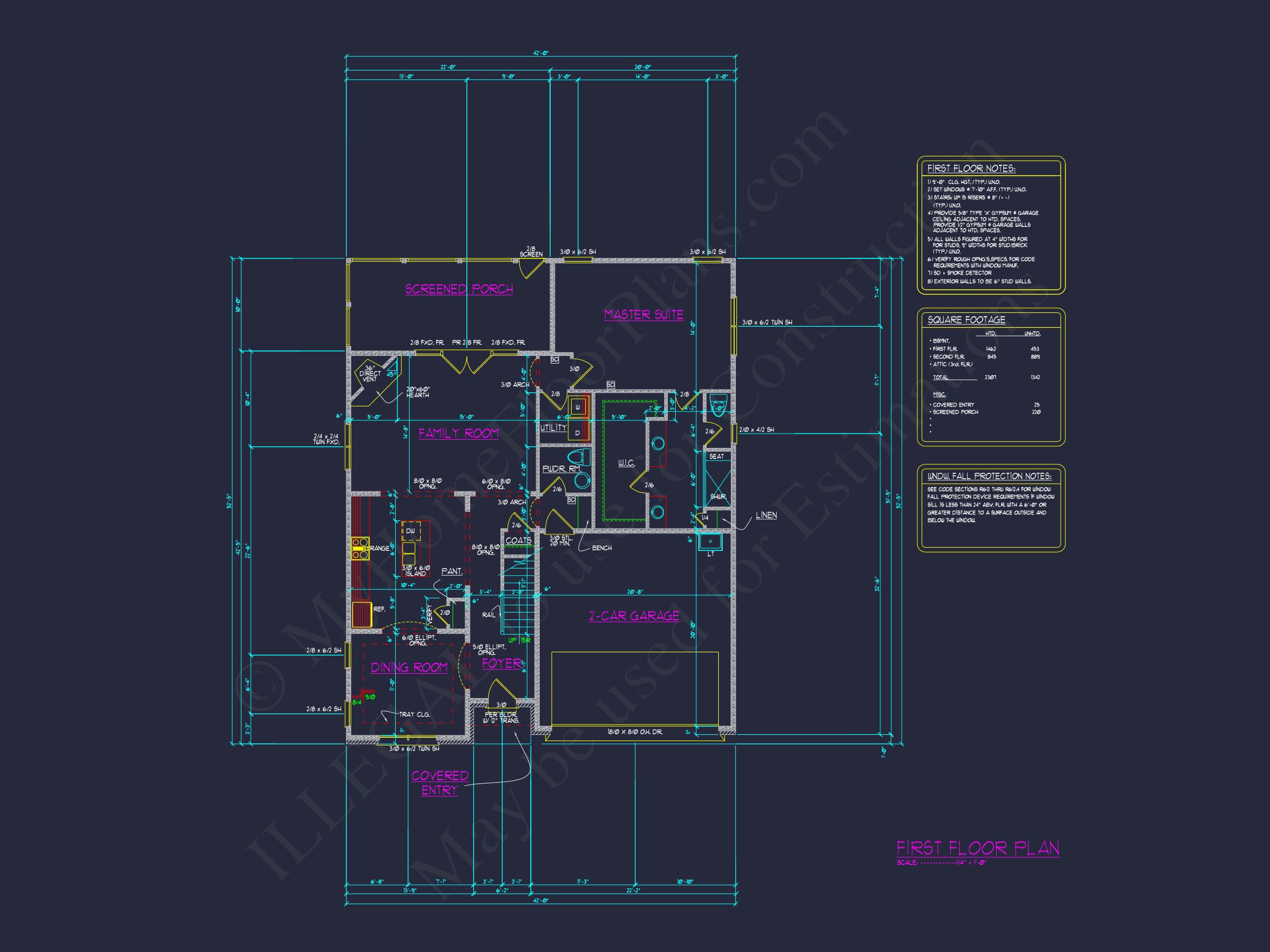 Craftsman house Plan: 1.5 Story Blueprint with 3 Bedrooms