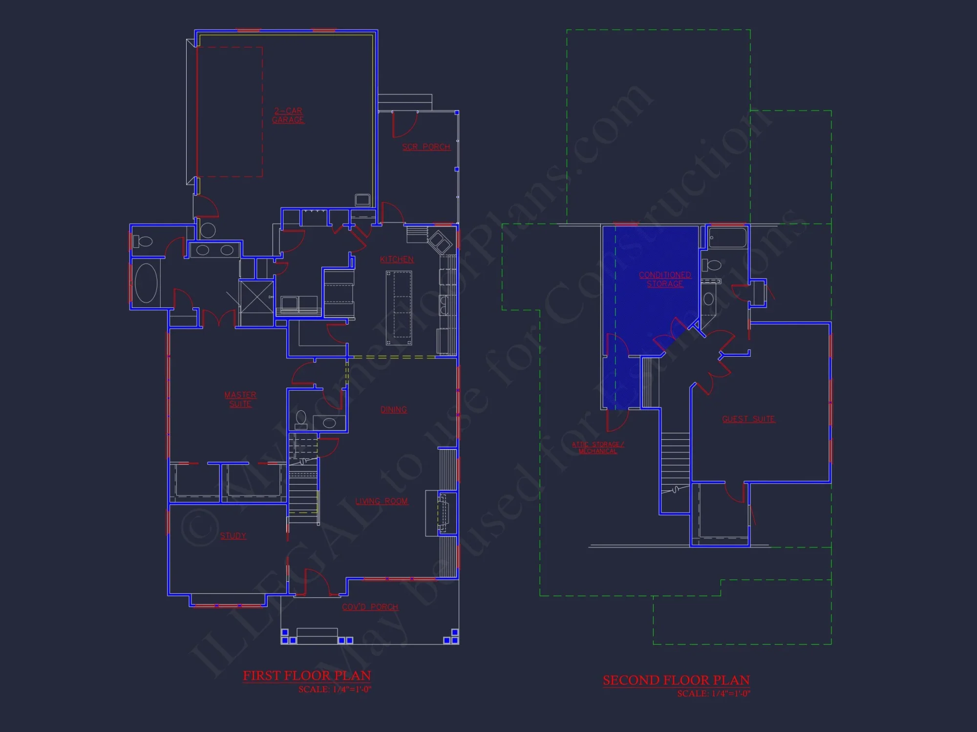 2-Floor Blueprint CAD with 3 Bedrooms