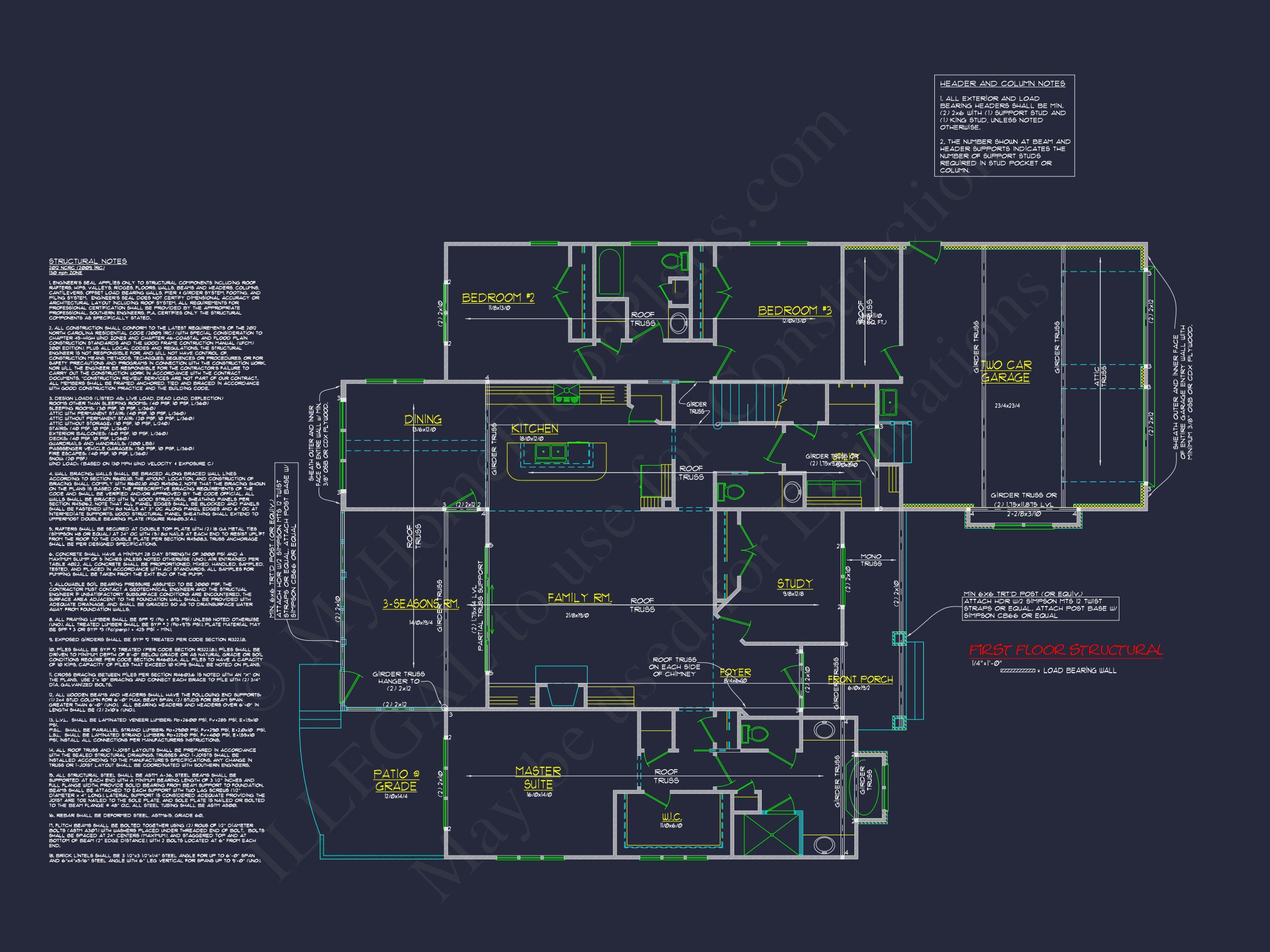 Craftsman house Plan: 2-Story, 3-Bed, 2-Bath Floor Plan