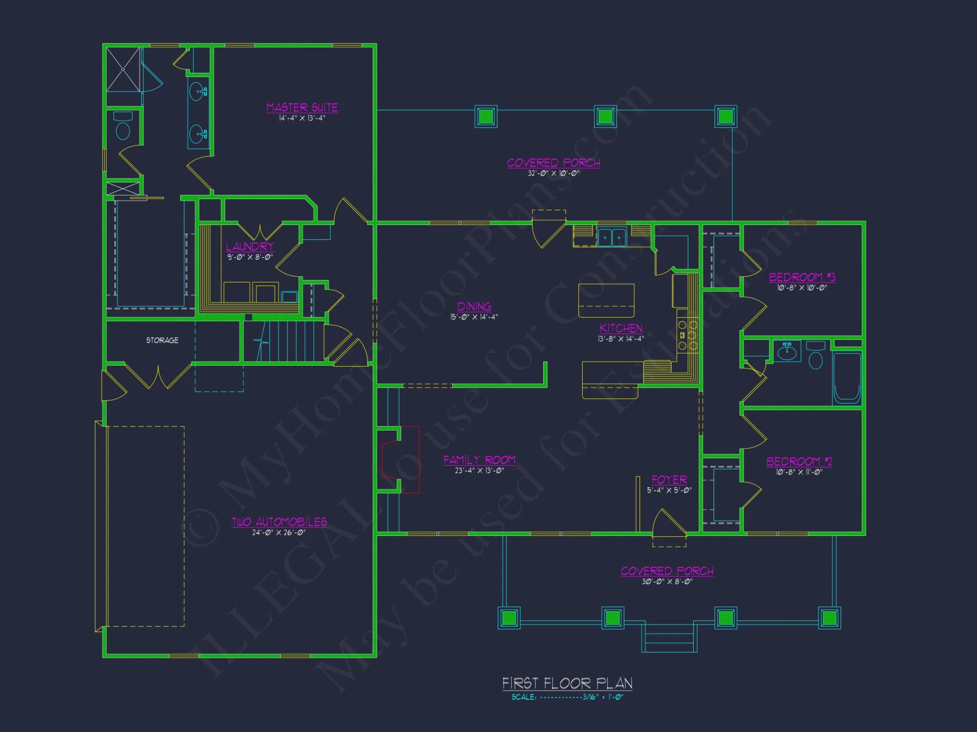 Craftsman house Plan: 3 Beds, 2 Baths, CAD Blueprint Designs