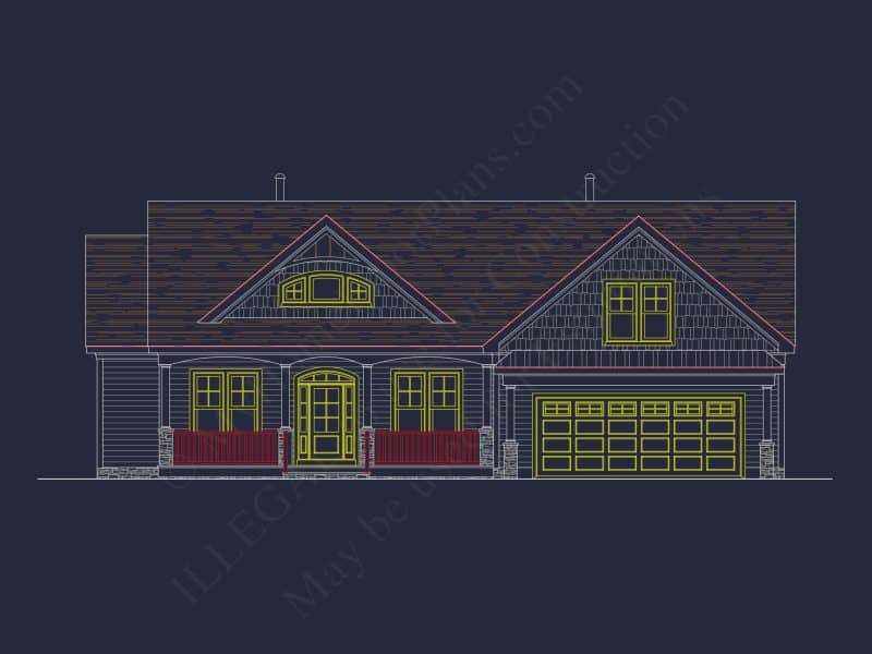 Craftsman house Plan: Detailed CAD Blueprint and Floor Design