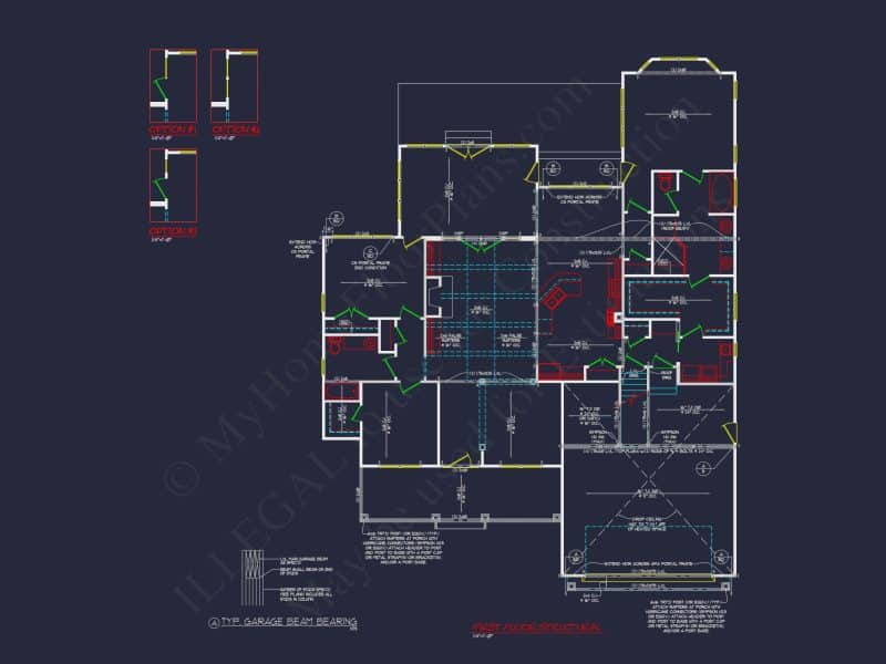 Craftsman house Plan: Detailed CAD Blueprint and Floor Design