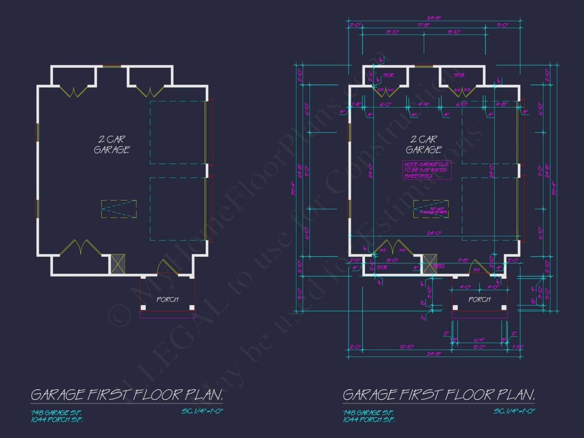 Craftsman house Plan: Garage Floor Plan with Blueprint Designs