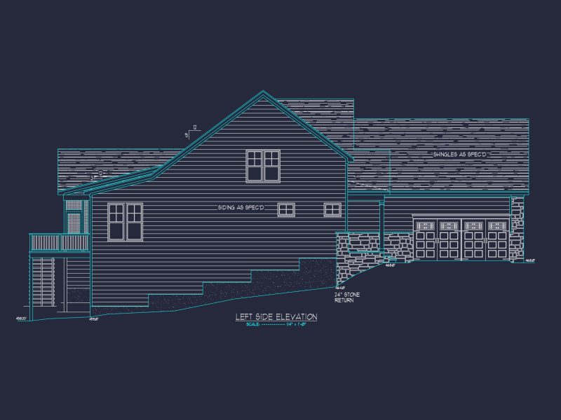 Craftsman house Plan with 1.5 Floors and CAD Blueprint Designs