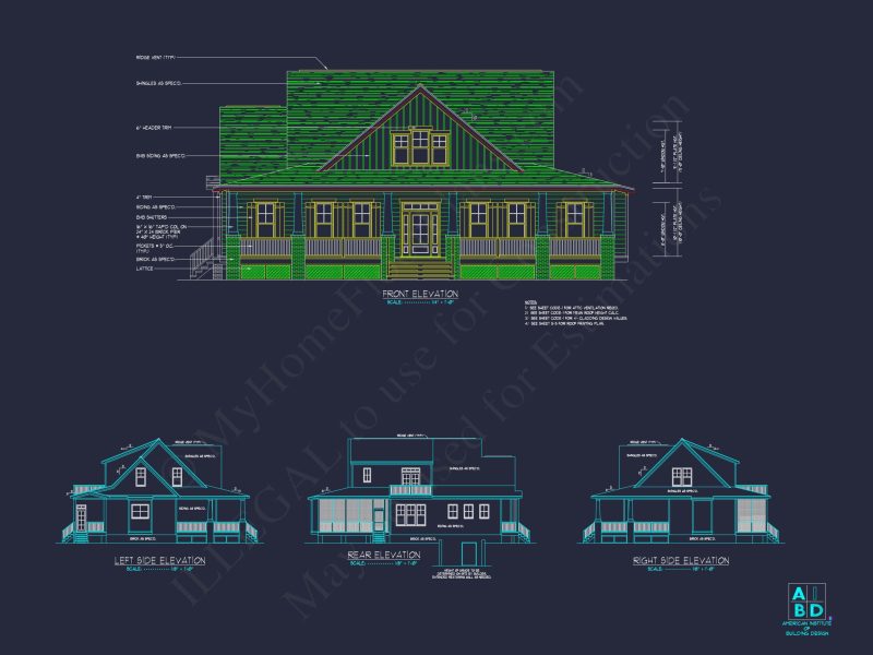 Craftsman house Plan with 2 Floors & Detailed CAD Designs