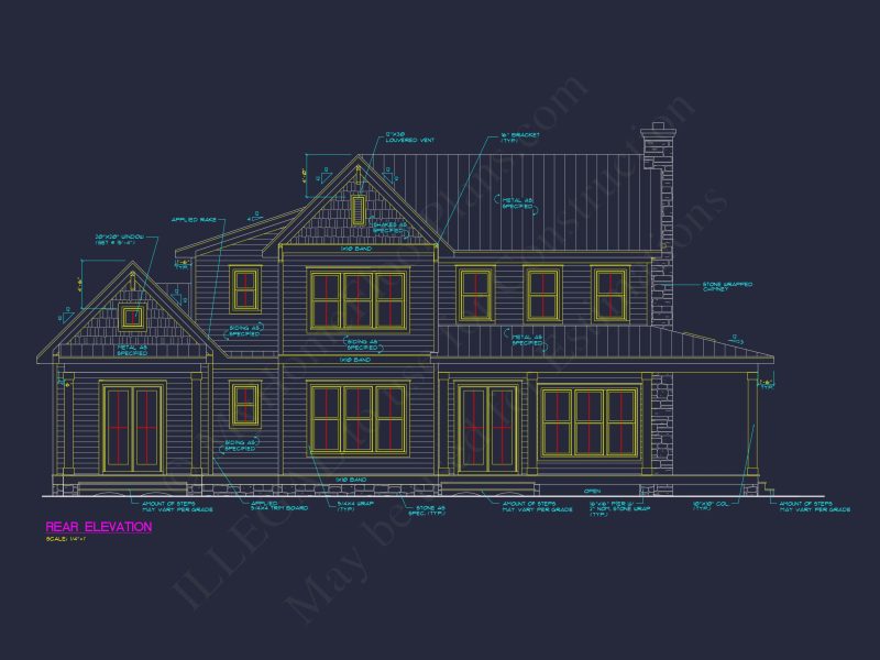 Craftsman house Plan with 2 Floors and 4 Bedrooms - CAD Designs